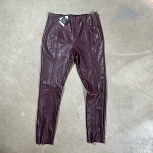 NWT Topshop Faux Leather Skinny Pants Size 10 Burgundy Legging Side Zip Vegan